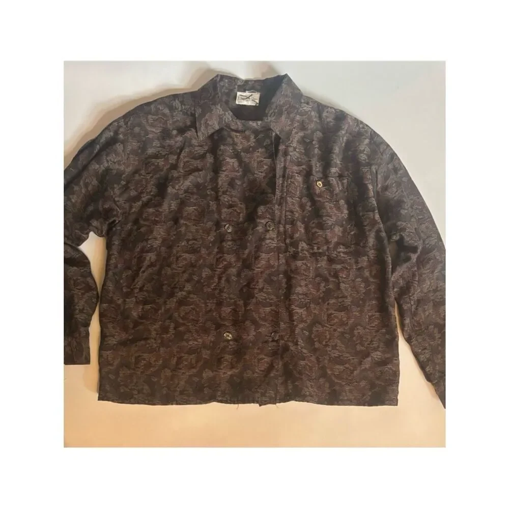 Vintage 70’s Dior Oversized Floral Blazer in Jacquard Brown Size 10